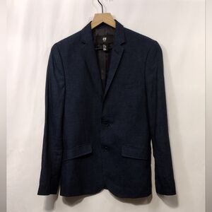 H&M 100% Linen Blazer Mens 34R Blue Office Career Retro Y2K Work Casual Event